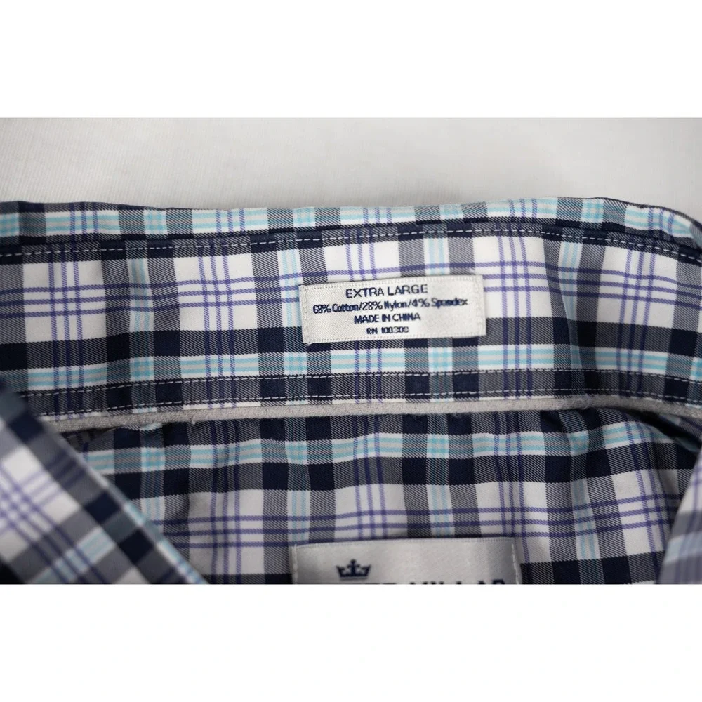 Peter Millar Button Down Mens XL Blue Plaid Excellent Stretch MF18W28NBL